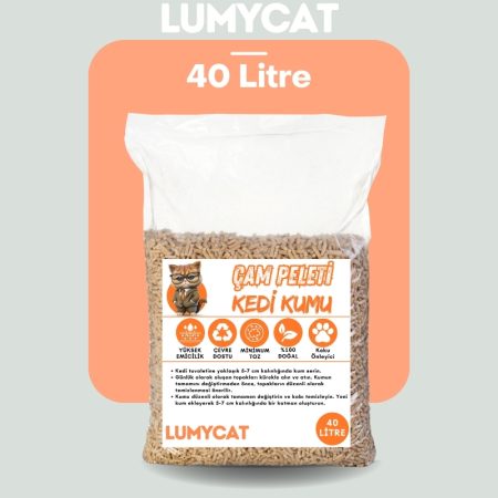 %100 Doğal Çam Peleti Kedi Kumu | 40 litre | Kimyasalsız, Tozutmayan & Solunum Dostu ve Patilere Yapışmayan Özel Formül