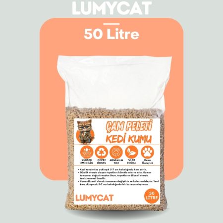 %100 Doğal Çam Peleti Kedi Kumu | 50 litre | Kimyasalsız, Tozutmayan & Solunum Dostu ve Patilere Yapışmayan Özel Formül